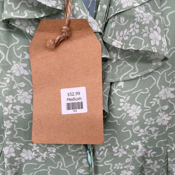 Listicle Floral Print Chiffon Ruffle Wide Leg V-Neck Jumpsuit Green Medium - Picture 9 of 11